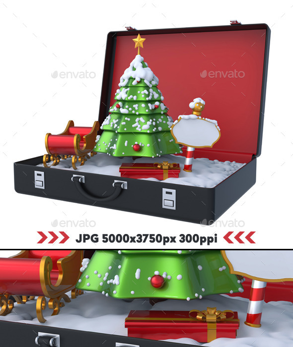 GraphicRiver Christmas Winter Scene Inside Suitcase 3D 11166744 GraphicRiver Christmas Winter Scene Inside Suitcase 3D 11166744