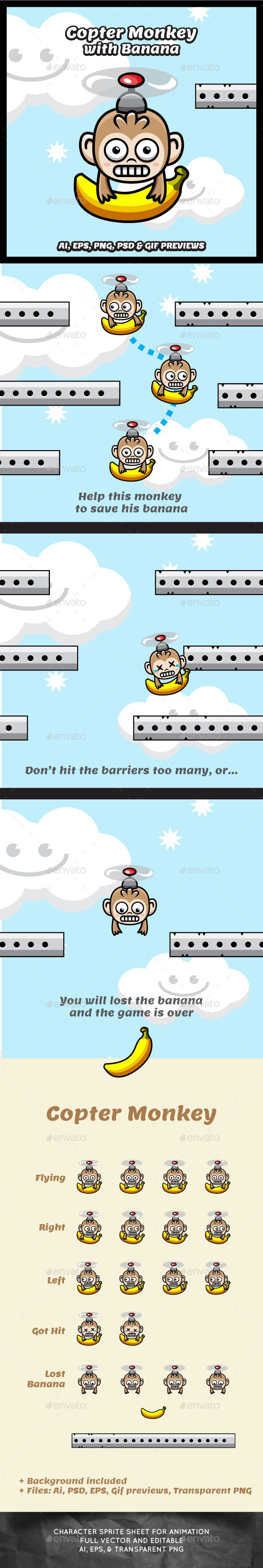 GraphicRiver Game Character Copter Monkey with Banana Sprites 11193974 GraphicRiver Game Character Copter Monkey with Banana Sprites 11193974