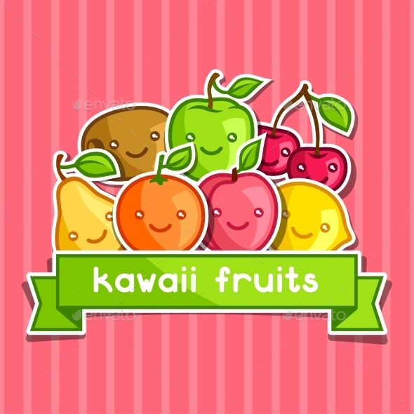 Background with Kawaii Smiling Fruits