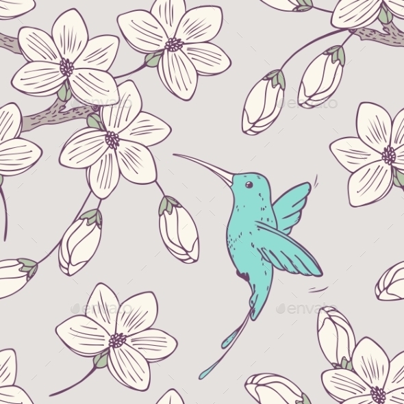 GraphicRiver Seamless Pattern with Flowers and Bird 11199180 GraphicRiver Seamless Pattern with Flowers and Bird 11199180