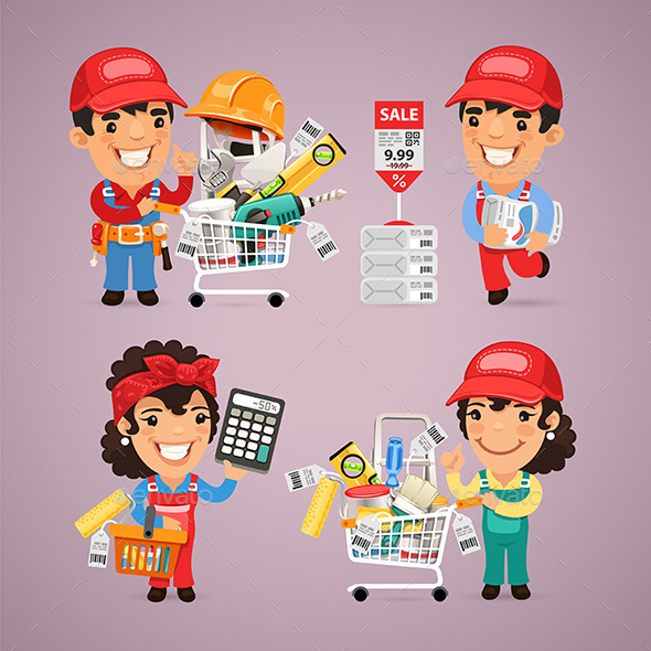 GraphicRiver Workers Purchases Materials for Repair 11186883 GraphicRiver Workers Purchases Materials for Repair 11186883