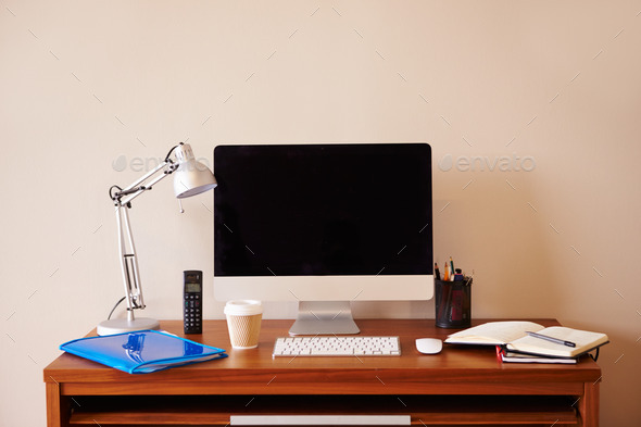 Computer On Desk In Home Office (Misc) Photo Download