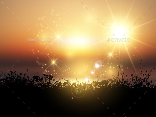 GraphicRiver Sunset Grassy Landscape 11207786 GraphicRiver Sunset Grassy Landscape 11207786