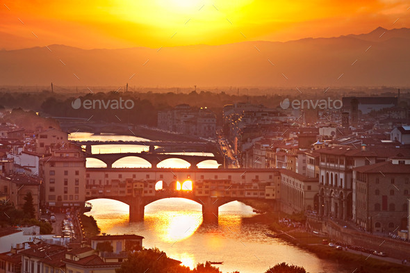 Bridges of Florence at sunset, Italy (Misc) Photo Download