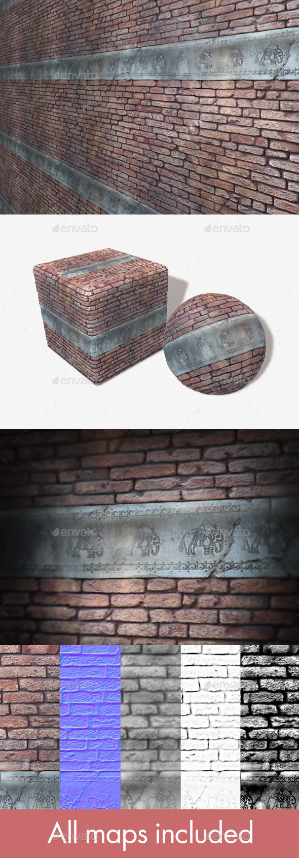 3DOcean Carved Elephant Brick Wall Seamless Texture 11210331 3DOcean Carved Elephant Brick Wall Seamless Texture 11210331