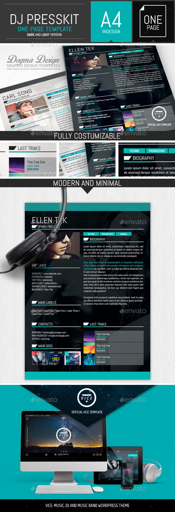 Vice: Dj / Musician OnePage Resume Indesign Template
