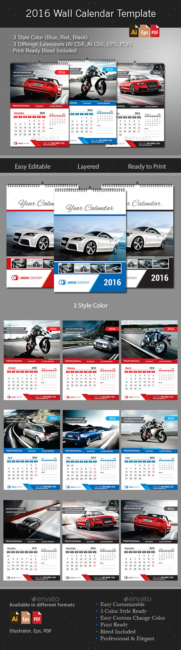 2016 Wall Calendar Template (Calendars)