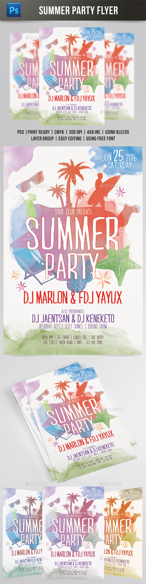 GraphicRiver Summer Party Watercolor Style Flyer 11211996 GraphicRiver Summer Party Watercolor Style Flyer 11211996