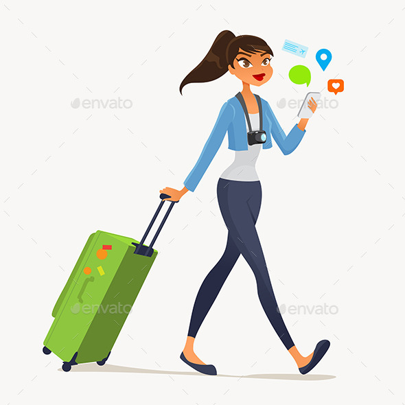 GraphicRiver Girl with a Suitcase 11214459 GraphicRiver Girl with a Suitcase 11214459