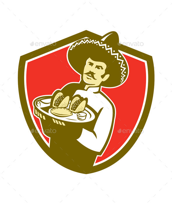 GraphicRiver Mexican Chef Cook Serving Taco Plate Shield 11218335 GraphicRiver Mexican Chef Cook Serving Taco Plate Shield 11218335