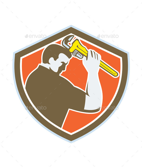 GraphicRiver Plumber Holding Monkey Wrench Retro Crest 11218548 GraphicRiver Plumber Holding Monkey Wrench Retro Crest 11218548