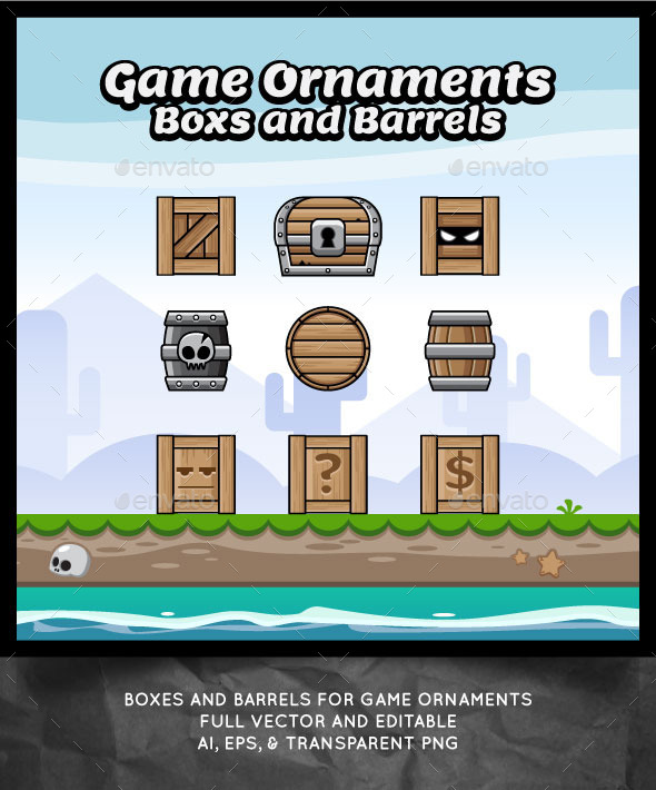 GraphicRiver Boxes and Barrels for Game Ornaments 11218659 GraphicRiver Boxes and Barrels for Game Ornaments 11218659
