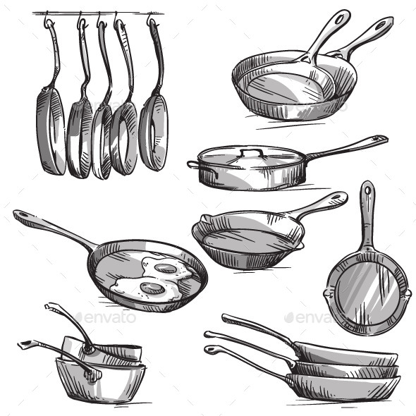 GraphicRiver Set of Frying Pans 11222494 GraphicRiver Set of Frying Pans 11222494