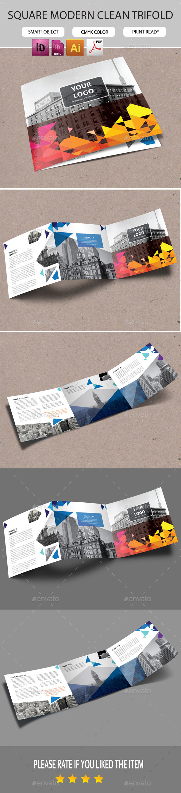 Square Blue Triangles Pattern Trifold (Corporate)