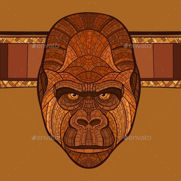 GraphicRiver Ape Gorilla Head With Ethnic Ornament 11226997 GraphicRiver Ape Gorilla Head With Ethnic Ornament 11226997