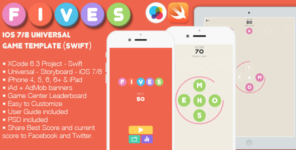 CodeCanyon FIVES Full iOS7 8 Universal Game Template Swift 11230359 CodeCanyon FIVES Full iOS7 8 Universal Game Template Swift 11230359