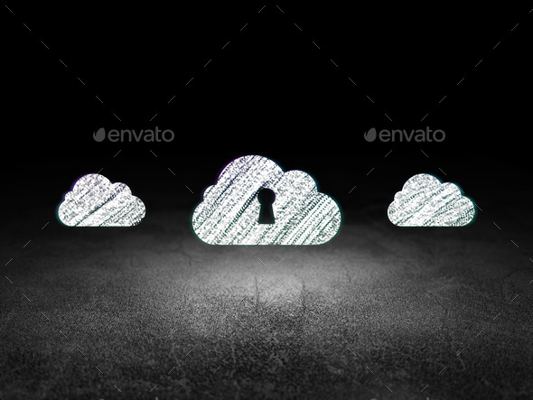 Cloud networking concept: cloud icon in grunge dark room (Misc) Photo Download