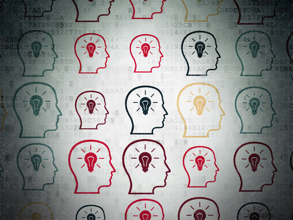 Education concept: Head With Lightbulb icons on Digital Paper (Misc) Photo Download