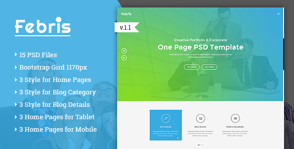 Febris - Porfolio, Corporate One Page PSD Template