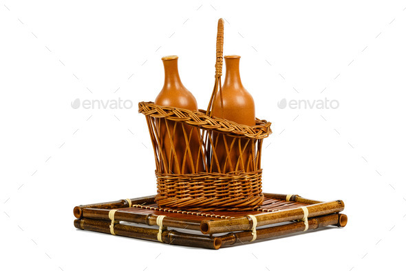 Basket with ceramic wine bottles (Misc) Photo Download