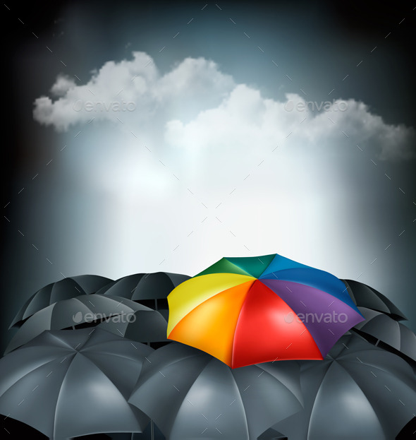 GraphicRiver Rainbow umbrella amongst grey ones 11244104 GraphicRiver Rainbow umbrella amongst grey ones 11244104