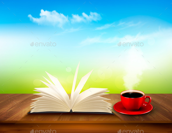 GraphicRiver Open Book and Red Cup on a Wooden Deck 11244131 GraphicRiver Open Book and Red Cup on a Wooden Deck 11244131