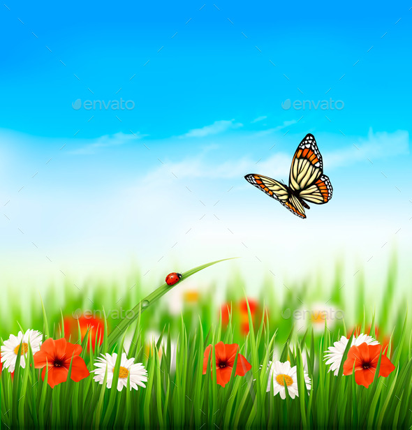 GraphicRiver Summer Background with Butterfly 11244222 GraphicRiver Summer Background with Butterfly 11244222