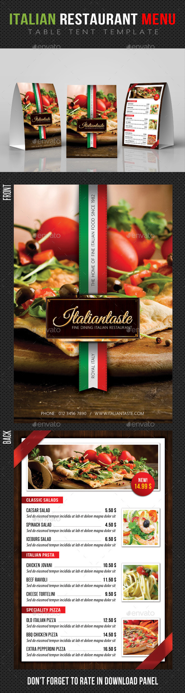 Italian Restaurant Table Tent Template (Food Menus)