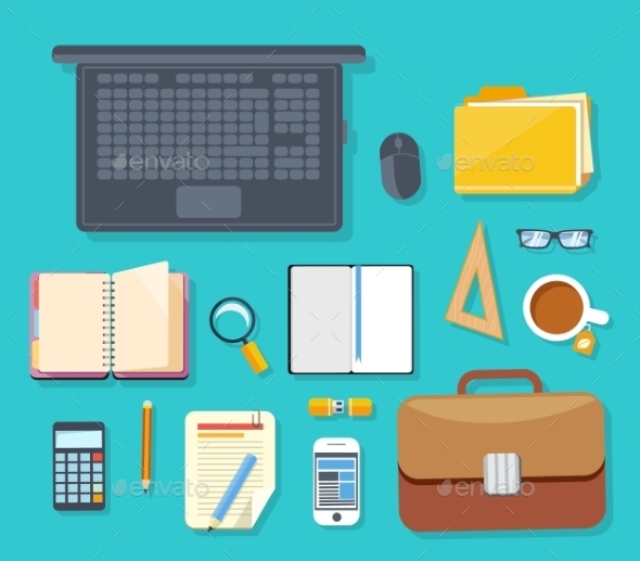 GraphicRiver Top View of Workplace 11247383 GraphicRiver Top View of Workplace 11247383
