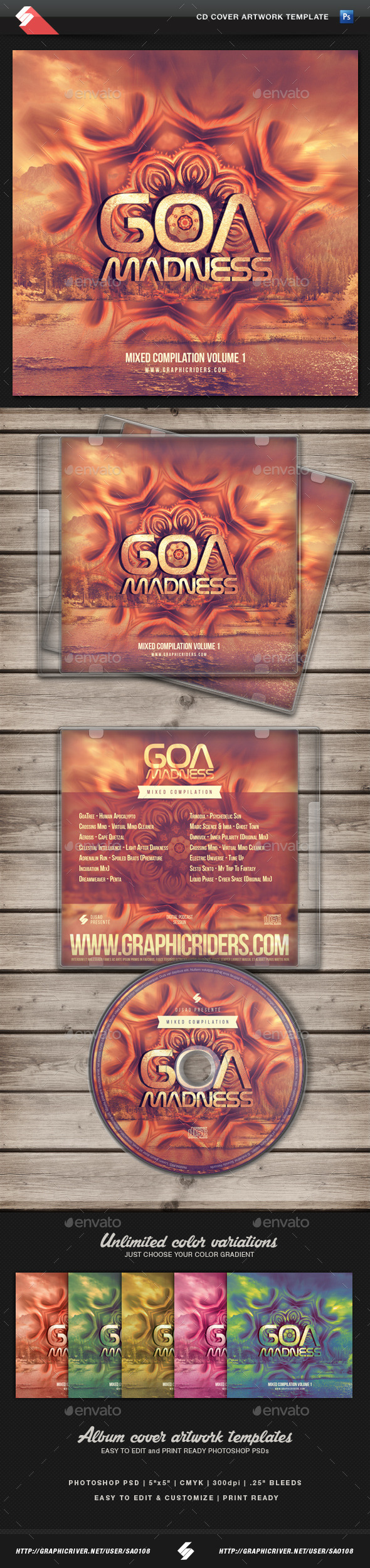 Goa Madness - Psytrance Album CD Cover Template (CD & DVD Artwork)