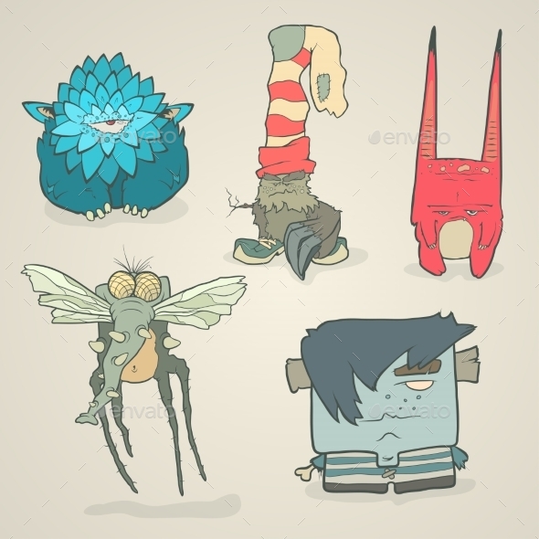 GraphicRiver Vector Set Of Illustrations Cartoon Cute Monsters 11251663 GraphicRiver Vector Set Of Illustrations Cartoon Cute Monsters 11251663