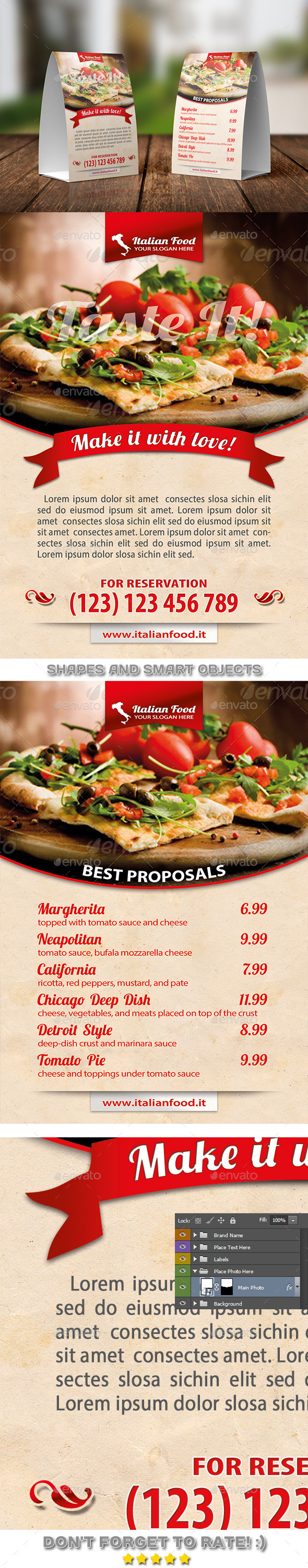 Italian Pizza Table Tent Template 02 (Food Menus)