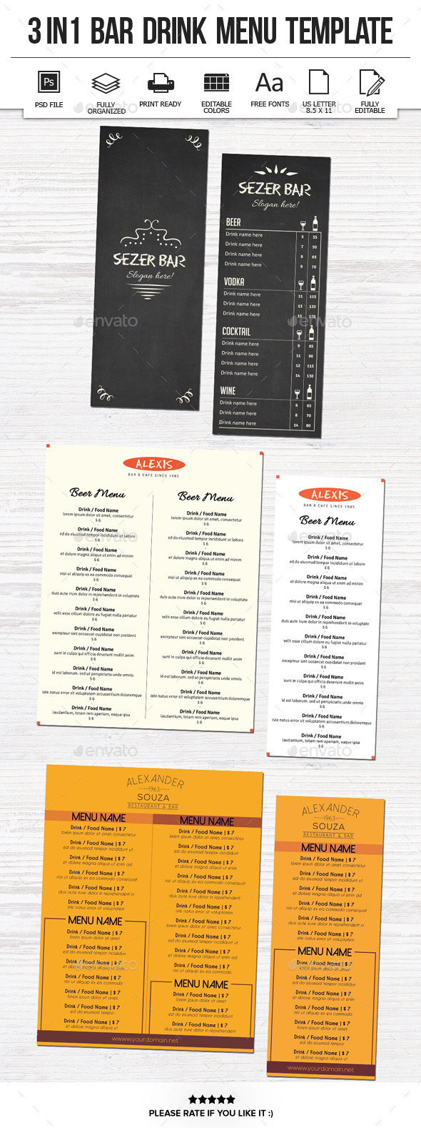 GraphicRiver 3 In 1 Bar Drink Menu Template 11253503 GraphicRiver 3 In 1 Bar Drink Menu Template 11253503