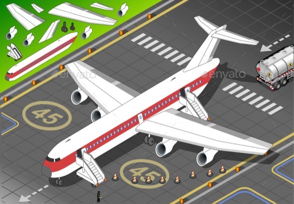 GraphicRiver Isometric White Airplane Landed in Front View 11257275 GraphicRiver Isometric White Airplane Landed in Front View 11257275