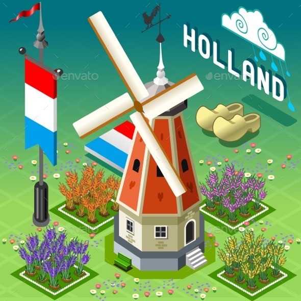 GraphicRiver Isometric Holland Barn Windmill Building 11257416 GraphicRiver Isometric Holland Barn Windmill Building 11257416
