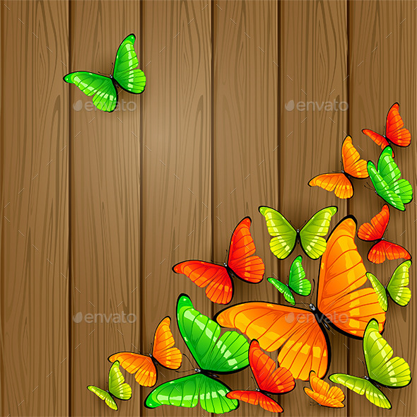 GraphicRiver Colorful Butterflies on Wooden Background 11259600 GraphicRiver Colorful Butterflies on Wooden Background 11259600