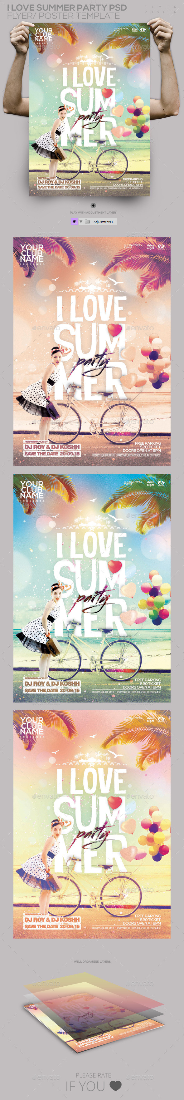 I Love Summer Party Flyer / Poster Template (Clubs & Parties)