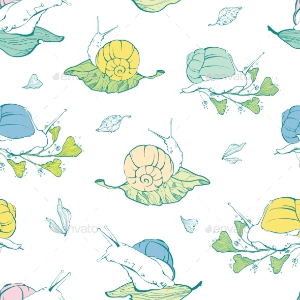 GraphicRiver Vector Lineart Snails On Leaves Seamless Pattern 11261195 GraphicRiver Vector Lineart Snails On Leaves Seamless Pattern 11261195