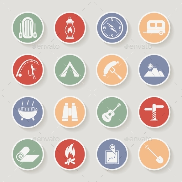 GraphicRiver Round Camping Icons Set 11263442 GraphicRiver Round Camping Icons Set 11263442