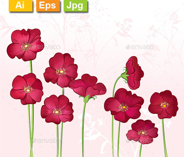 GraphicRiver Red Growings Wild Flowers 11263515 GraphicRiver Red Growings Wild Flowers 11263515