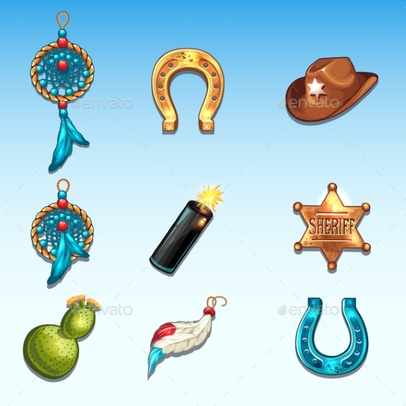 GraphicRiver Wild West Items for Computer Game 11267737 GraphicRiver Wild West Items for Computer Game 11267737