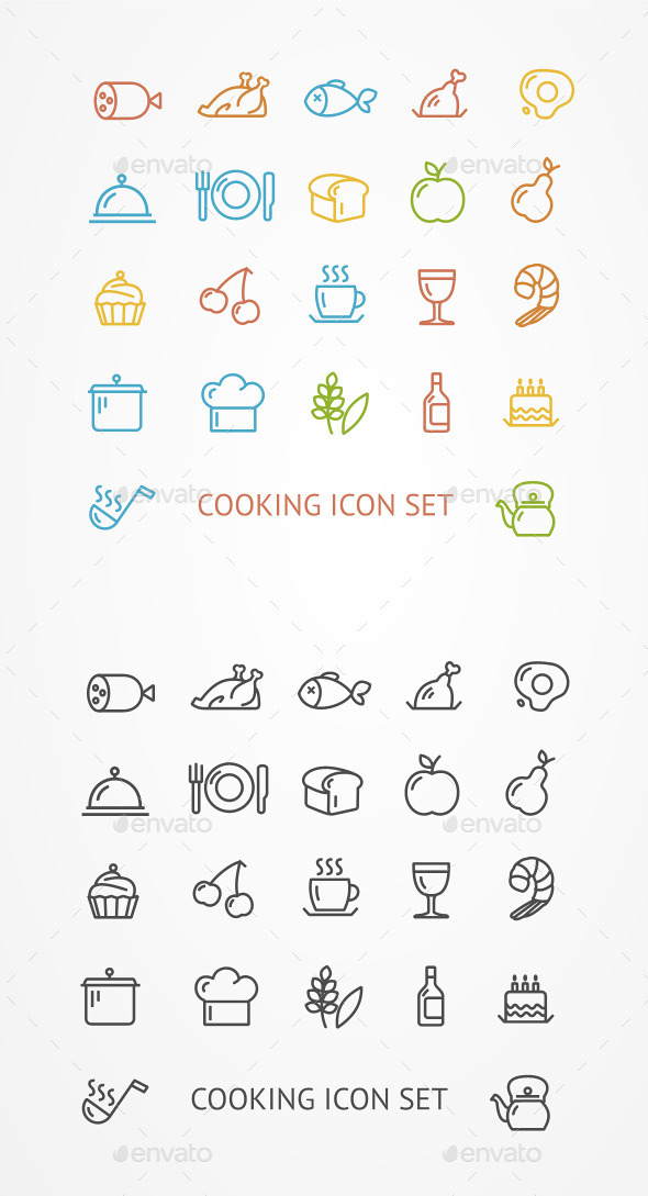 Cooking Outline Icon Set (Food)