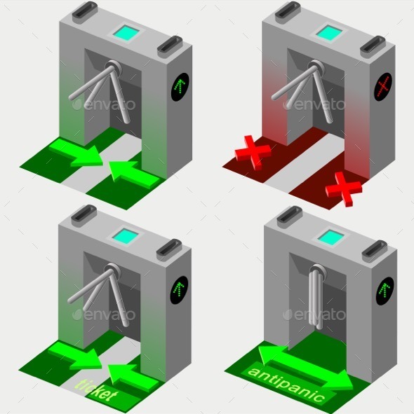 GraphicRiver Isometric Tripod Gate Opened and Closed 11274870 GraphicRiver Isometric Tripod Gate Opened and Closed 11274870