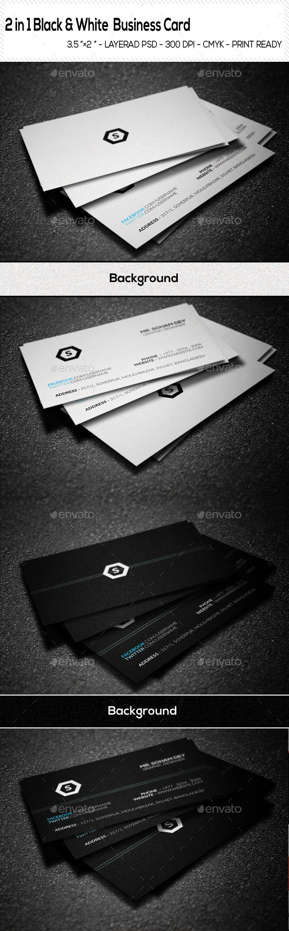 2 in 1 Black & White Business Card (Corporate)