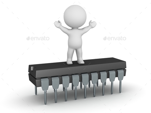 3D Character Standing with Arms Up on Microchip (Misc) Photo Download