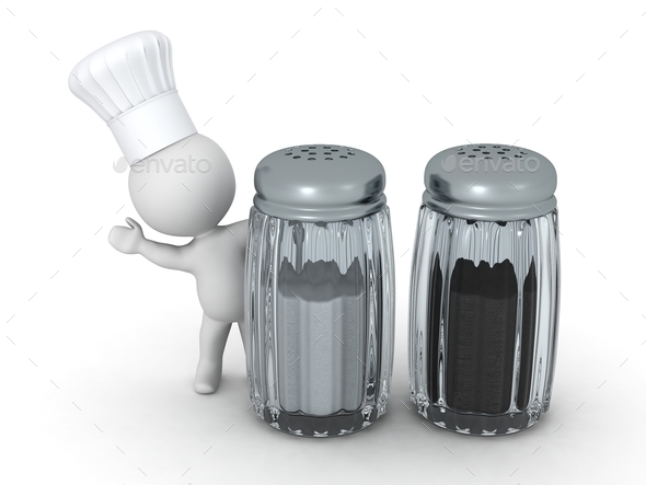 3D Character Wearing Chef Hat Waving from behind Salt and Pepper (Misc) Photo Download