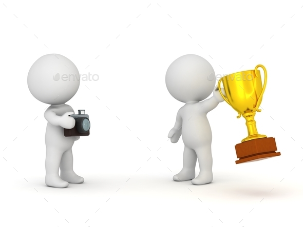 3D Character Taking Photo of Winner with Gold Trophy (Misc) Photo Download