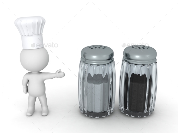 3D Character Wearing Chef Hat Showing Salt and Pepper (Misc) Photo Download