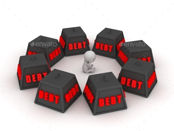 3D Character surrounded by debt (Misc) Photo Download