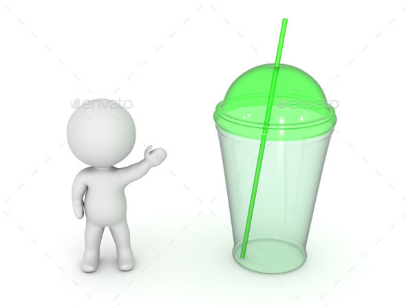 3D Character Showing Cup with Straw (Misc) Photo Download